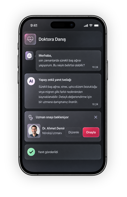 Sağlıkta AI ve uzman kontrolü uygulama ekranı